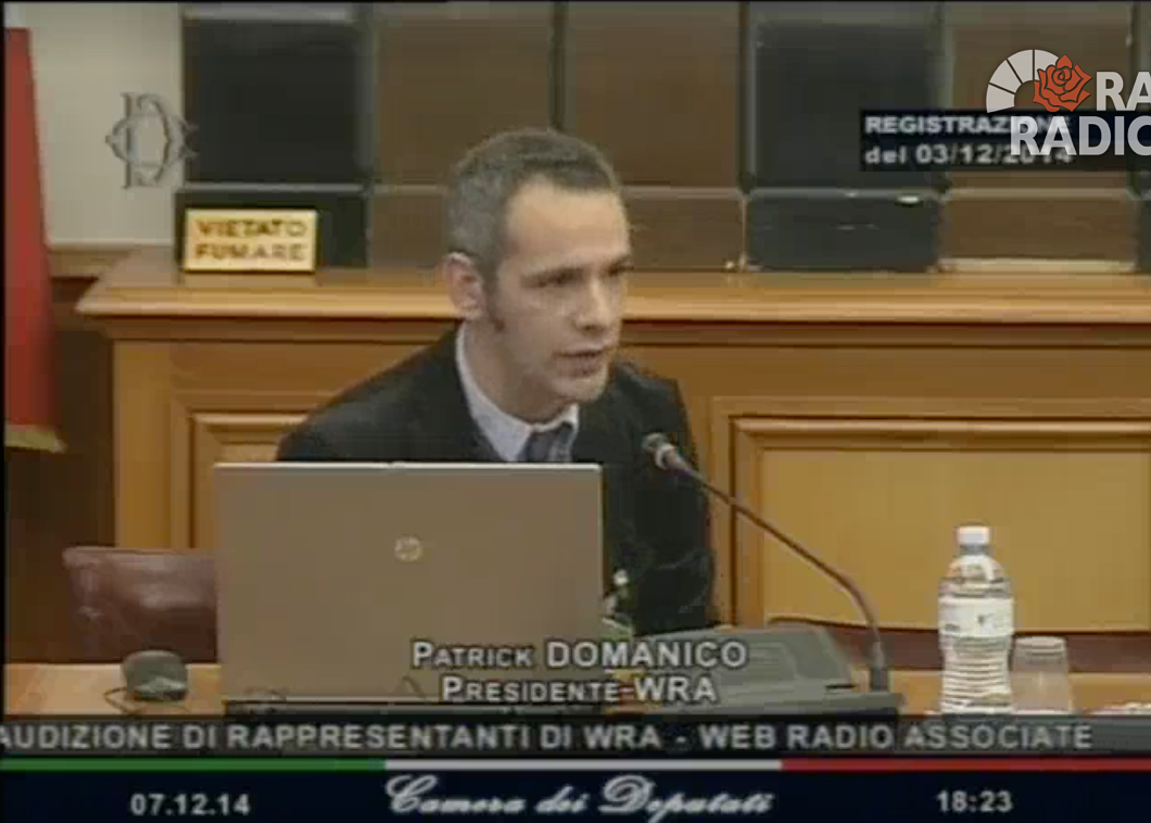 Screenshot audizione camera dei deputati Web Radio Associate